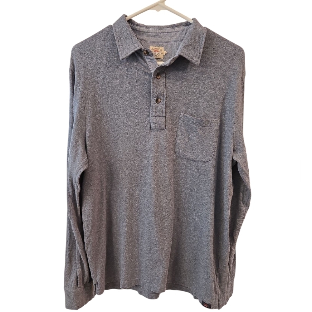 FAHERTY ORGANIC COTTON LONG SLEEVE POLO SHIRT. SIZE LARGE.